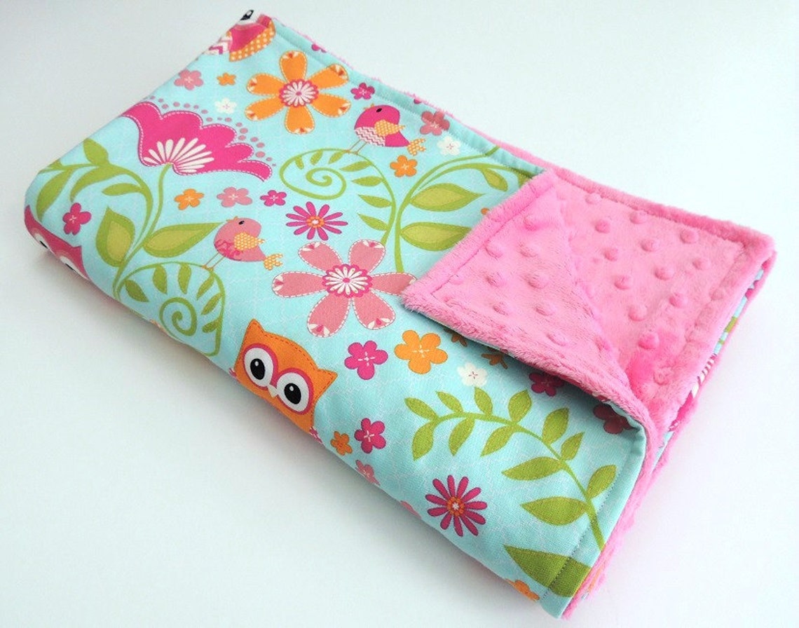 Pink Owl Minky Blanket MADE TO ORDER Orange Owl Baby Etsy