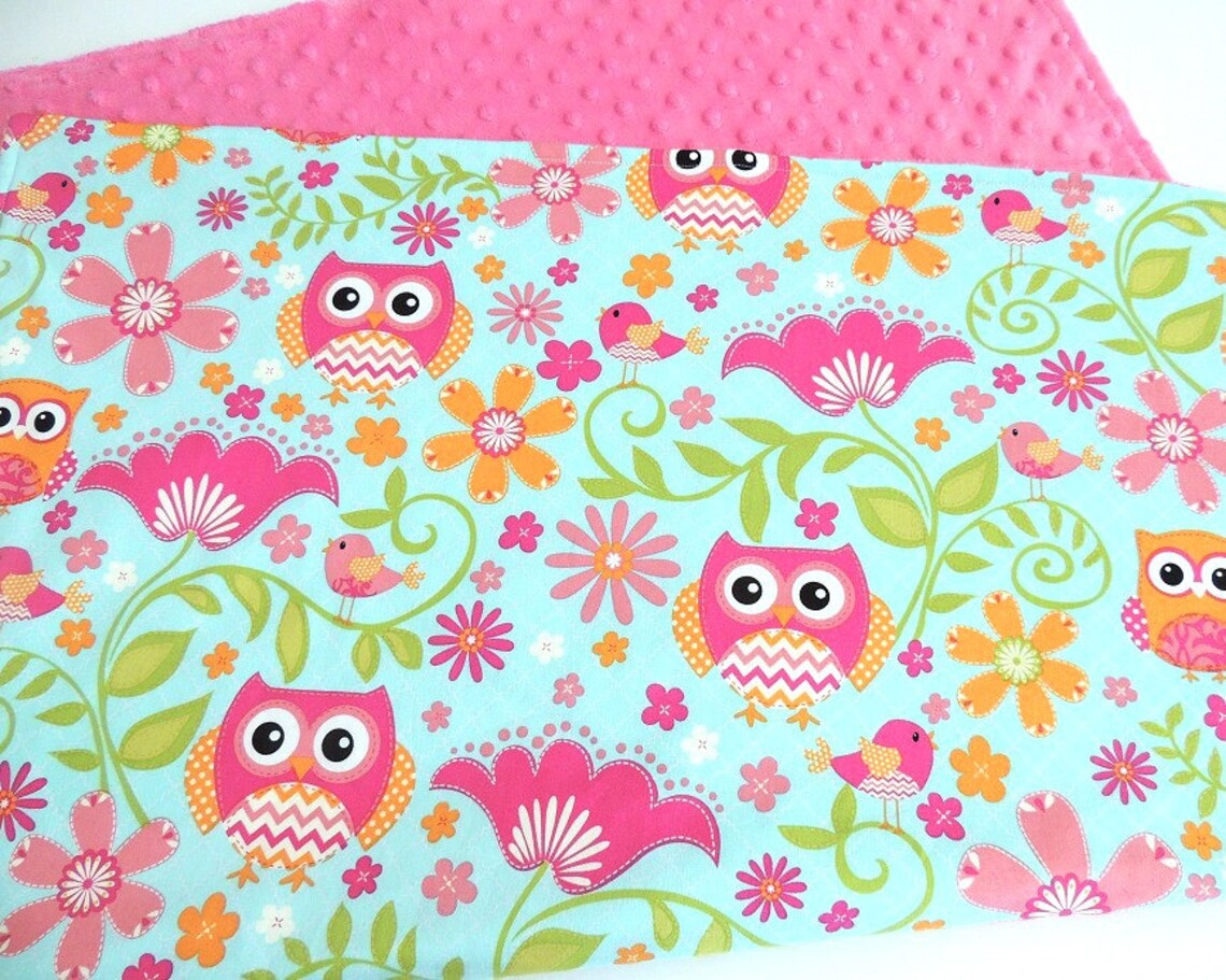 Pink Owl Minky Blanket MADE TO ORDER Orange Owl Baby Etsy