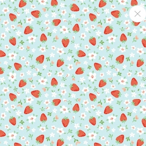 Market Day- Mini Strawberries Blue - Poppie Cotton - Strawberry Fabric - 1930s Reproduction Fabric - Repro Fabric - Strawberry Fabrics
