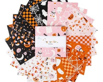 Hey Pumpkin - Precuts - Charm Pack - 5 inch stacker - 10 inch stacker - Halloween Fabrics- Pink Halloween Fabric - Layer Cake - Riley Blake