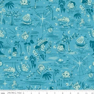 Forever Neverland - Neverland Map Lagoon - Peter Pan Fabric - Riley Blake Fabrics - Storybook Fabric- Jill Howarth - By the Yard