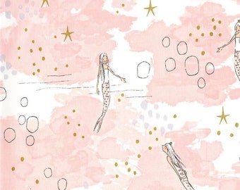End of Bolt - 27 inches Magic- OOP -MAGIC! Collection - Mermaid Blossom - Michael Miller Fabrics- Mermaid Fabric -Magic- Pink Mermaid Fabric