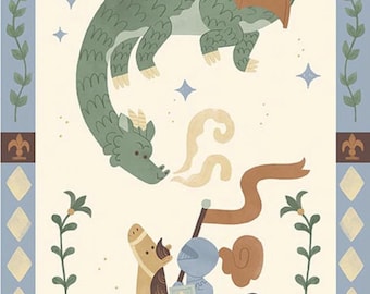 Reino Lejano - Panel Érase una vez - Tela de dragón - Tela - Telas Riley Blake - Tela infantil - Tela de castillo - Reino Lejano