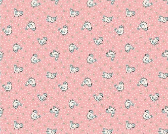 Home Sweet Home - Bluebirds Pink - Elea Lutz - Poppie Cotton -Sweet Home Fabric - Retro Fabric - Reproduction Fabric - 30s fabric