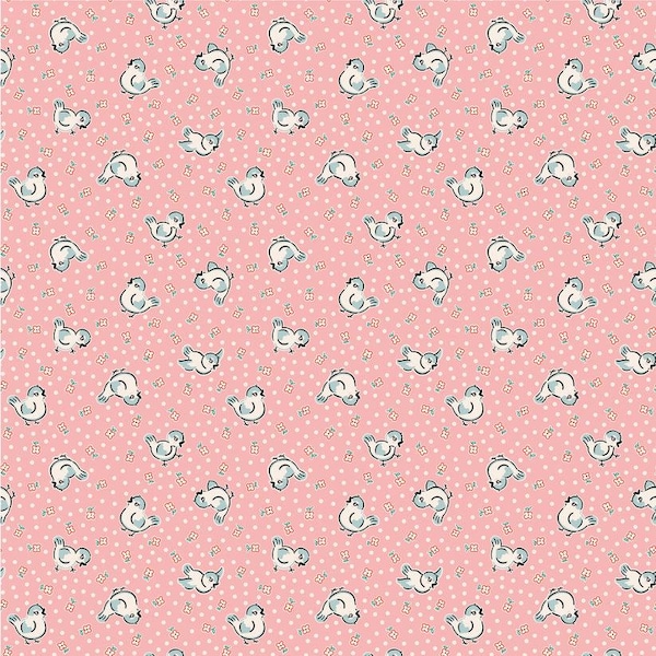 Home Sweet Home - Bluebirds Pink - Elea Lutz - Poppie Cotton -Sweet Home Fabric - Retro Fabric - Reproduction Fabric - 30s fabric