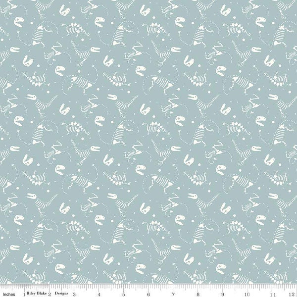 Fabric - Roar - Dino Bones Blue - Baby Fabric - Dinodaur Fabric -Dino Fabric - Roar Fabric - Riley Blake Fabrics -Dinosaur Skeleton Fabric