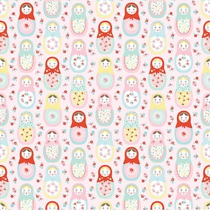 Market Day- Nesting Dolls Pink - Poppie Cotton - Strawberry Fabric - 1930s Reproduction Fabric - Repro Fabric - Lace Print Pink