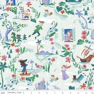 Forever Neverland - Main Mist - Peter Pan Fabric - Riley Blake Fabrics - Storybook Fabric- Jill Howarth - By the Yard - Captain Hook