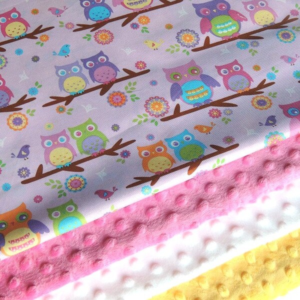 Pink Owl Minky Blanket - Purple Owl Baby Blanket - Minky Baby Blanket - Pink Owls, Purple Owls, Pink Minky Blanket - Baby Pink Owl Blanket