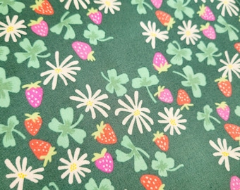 Chloe - Strawberries Forest - Green Floral Fabric- Floral Fabric - Clover Fabric - Riley Blake Fabrics - Quilting Fabric - Strawberry Fabric