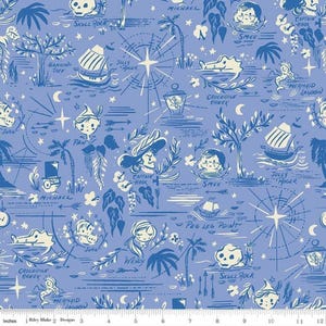 Forever Neverland - Neverland Map Periwinkle - Peter Pan Fabric - Riley Blake Fabrics - Storybook Fabric- Jill Howarth - By the Yard