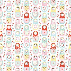 Market Day- Nesting Dolls White - Poppie Cotton - Strawberry Fabric - 1930s Reproduction Fabric - Repro Fabric - Nesting Doll Fabric