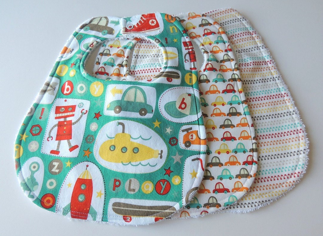 Baby Bibs Boy Crazy Bibs robot Bibs Vintage Theme Baby Bibs aqua and
