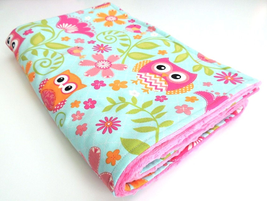 Pink Owl Minky Blanket MADE TO ORDER Orange Owl Baby Etsy