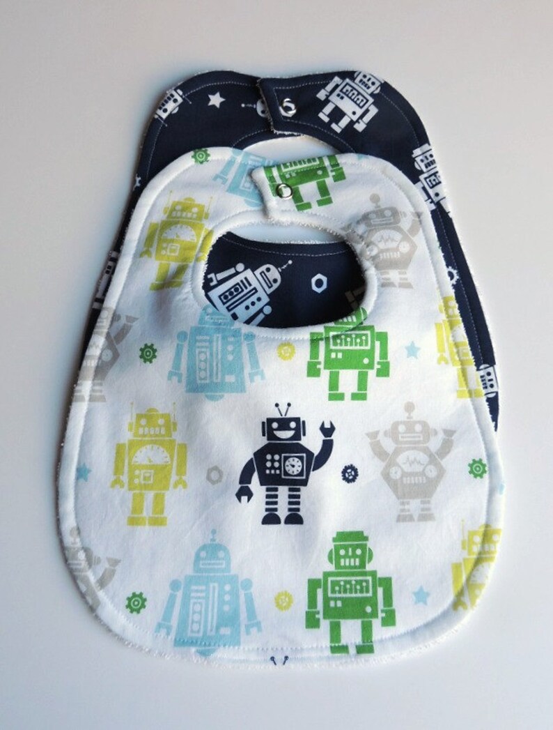 Robot Baby Bibs Baby Bibs Robot Bibs Navy Blue Baby Bibs Etsy