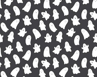 Fabric - Hey Pumpkin - Ghosts Charcoal - Halloween Fabric - Cute Halloween Fabric - Pink Halloween Fabric -Riley Blake Fabric