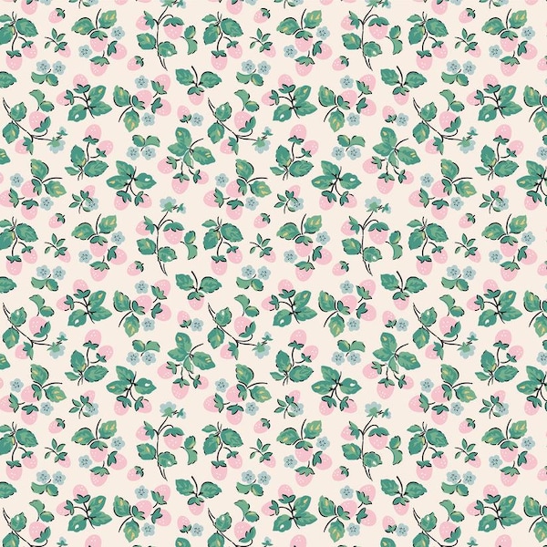 Home Sweet Home - Strawberry Cake Cream - Elea Lutz - Poppie Cotton -Sweet Home Fabric - Retro Fabric - Reproduction Fabric - 30s fabric