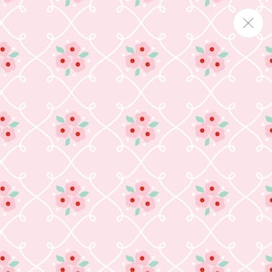 Market Day- Rosie Fence Pink - Poppie Cotton - Amy Jordan Fabric - 1930s Reproduction Fabric - Repro Fabric - Retro Fabrics