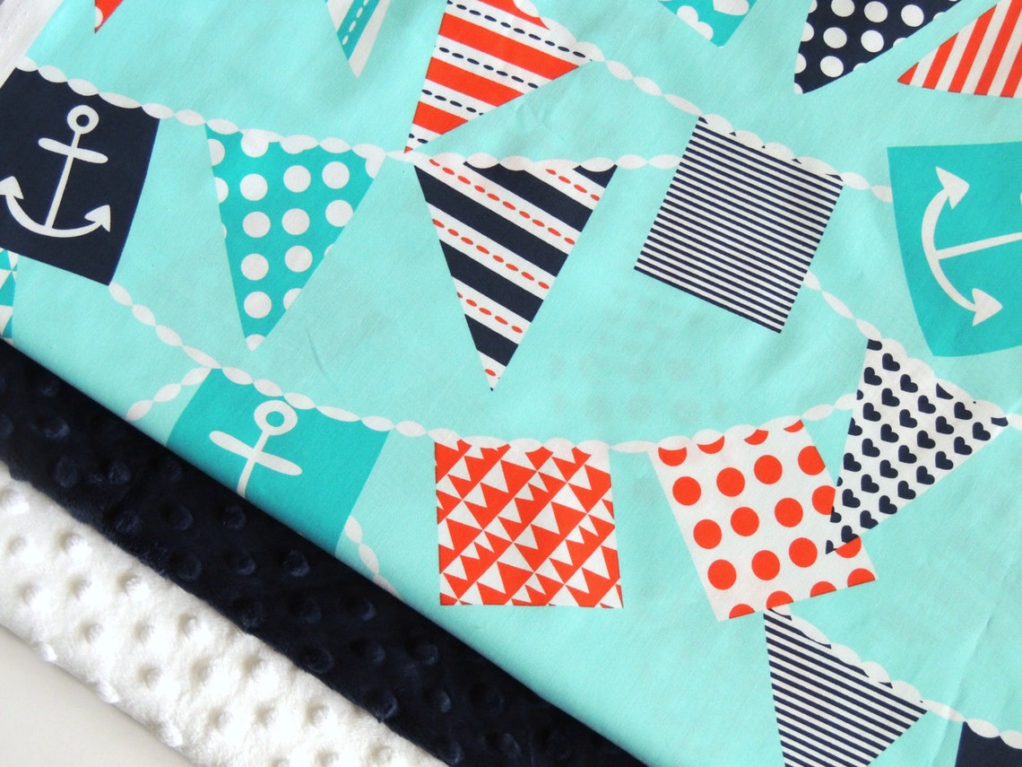 Nautical Minky Baby Blanket MADE TO ORDER Ahoy Matey Minky Etsy