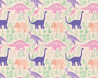 Dinosaur Stories - Dino Fabric - PBS Fabrics - Dinosaur Fabric - Fabric by the Yard- Purple  Dino Fabrics - Dinosaurs for Girls