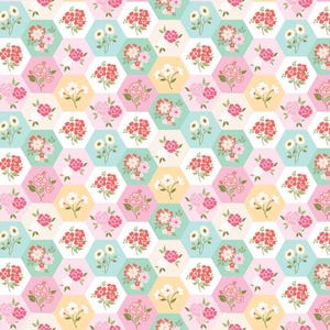 Rosy Cheeks - Good Day Multi - Poppie Cotton - Strawberry Fabric - 1930s Reproduction Fabric - Repro Fabric - Strawberry Blue - Hexie Fabric