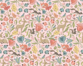 Wildwood Dwellings - Deer Meadow Blush - Poppie Cotton - Woodland Fabric - Deer Fabric - Forest Fabric - Squirrel Fabric - Fox Fabric