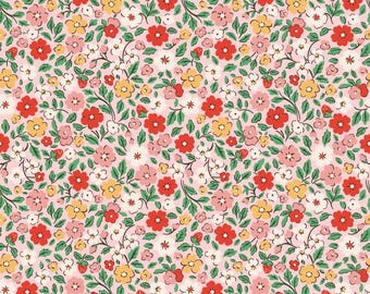 Tela de estilo rústico - Flores campestres en rosa - Elea Lutz - Algodón amapola - Tela de granja - Tela retro - Tela de reproducción - Tela de los años 30