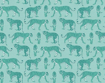Bengals Teal - Pieces of India - Tiger Fabric - Bengal Tiger Fabric - Indian Fabric - Fabric - PBS Fabrics - Paintbrush Fabrics