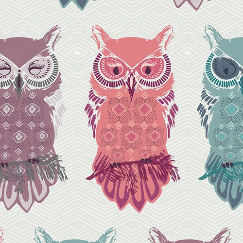 Nightfall Collection - Bird of Night Mist -Art Gallery Fabric- Owl Fabric - Modern Owl Fabric -Moder