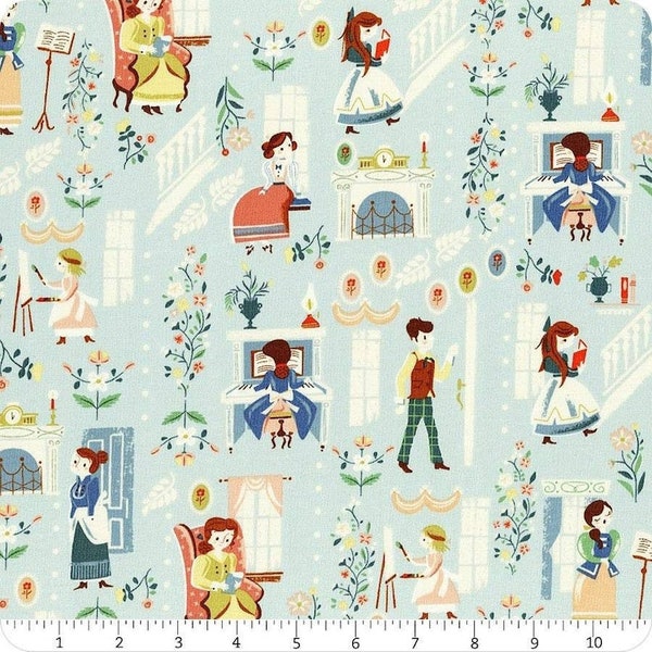 Little Women - Main on Blue - Little Women Book - Riley Blake Fabrics - Storybook Fabric- Jill Howarth - By the Yard