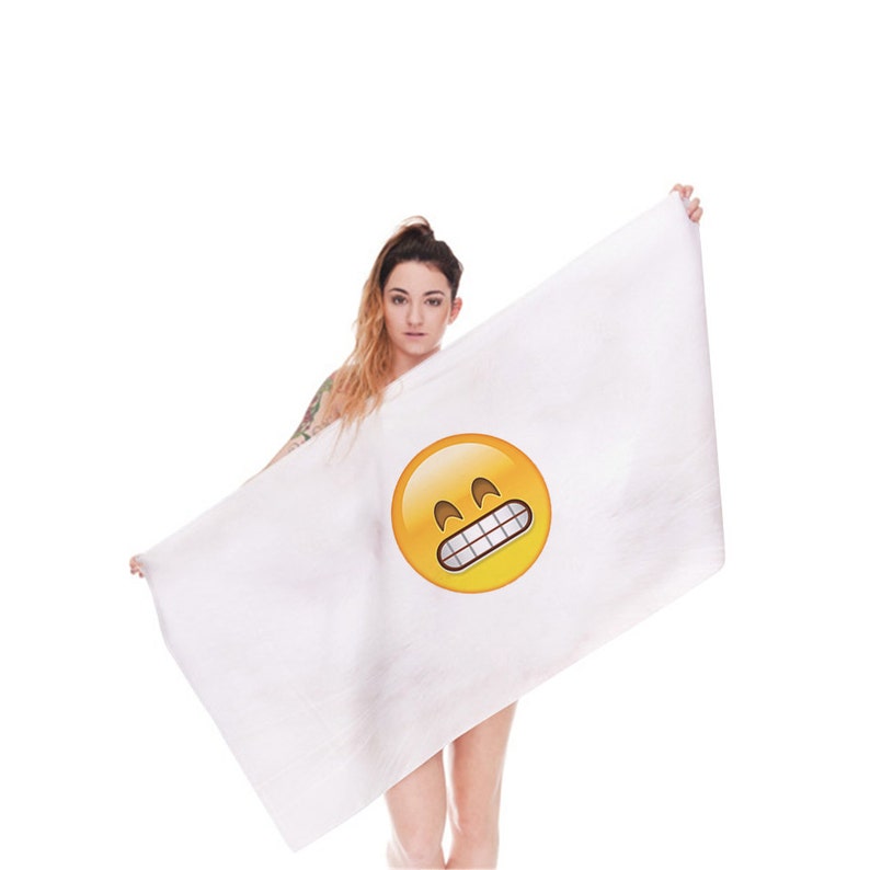 Grinning Face Emoji Emoticon Towel Smiling Face Bath Beach Etsy