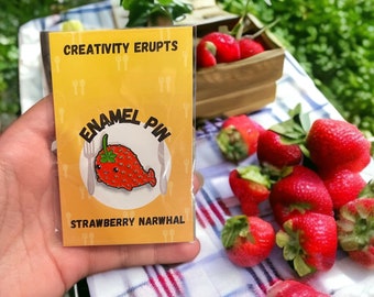 Strawberry Narwhal Enamel Pin - Funny Pin