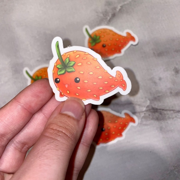1 strawberry narwhal vinyl sticker - 2” x 1.63” -sticker lover