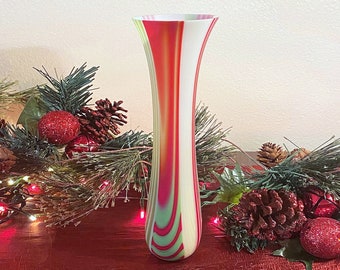 Candy Cane Patchwork Fused Glass Vase
