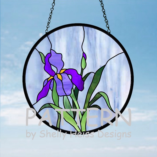 Purple Iris Round and Square PATTERNS for Stained Glass or Mosaic