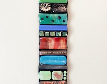 Collage Art Fused Glass Wavy Totem Panel
