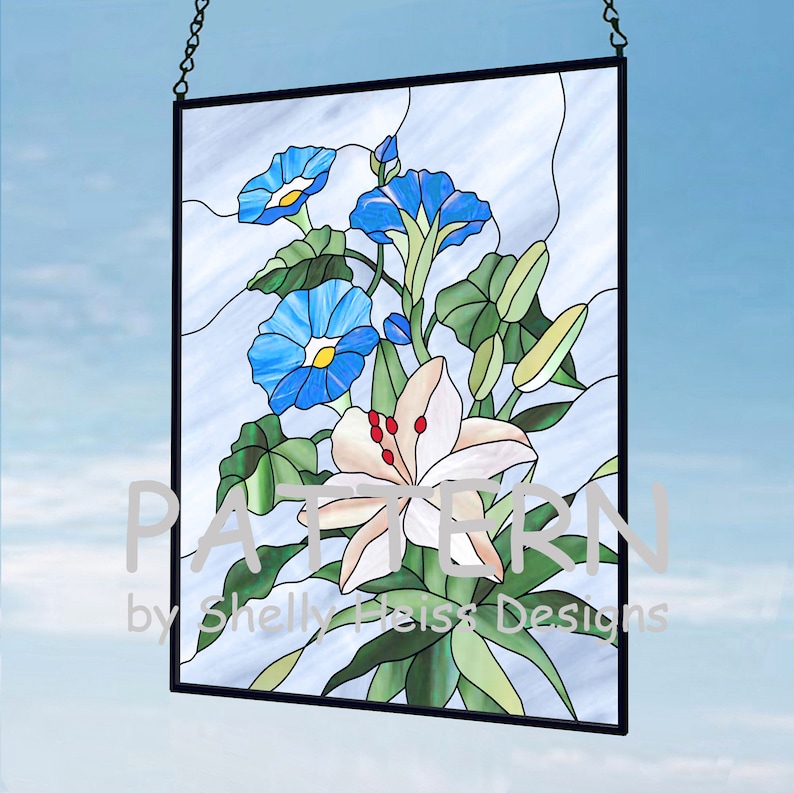 Stained glass Morning Glories and Lily PATTERN for stained glass or mosaic.