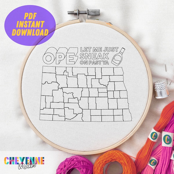North Dakota Midwest "OPE" with Ranch Dressing | BONUS Pattern | Instant Digital Download PDF Hand Embroidery Pattern | Funny State Beginner