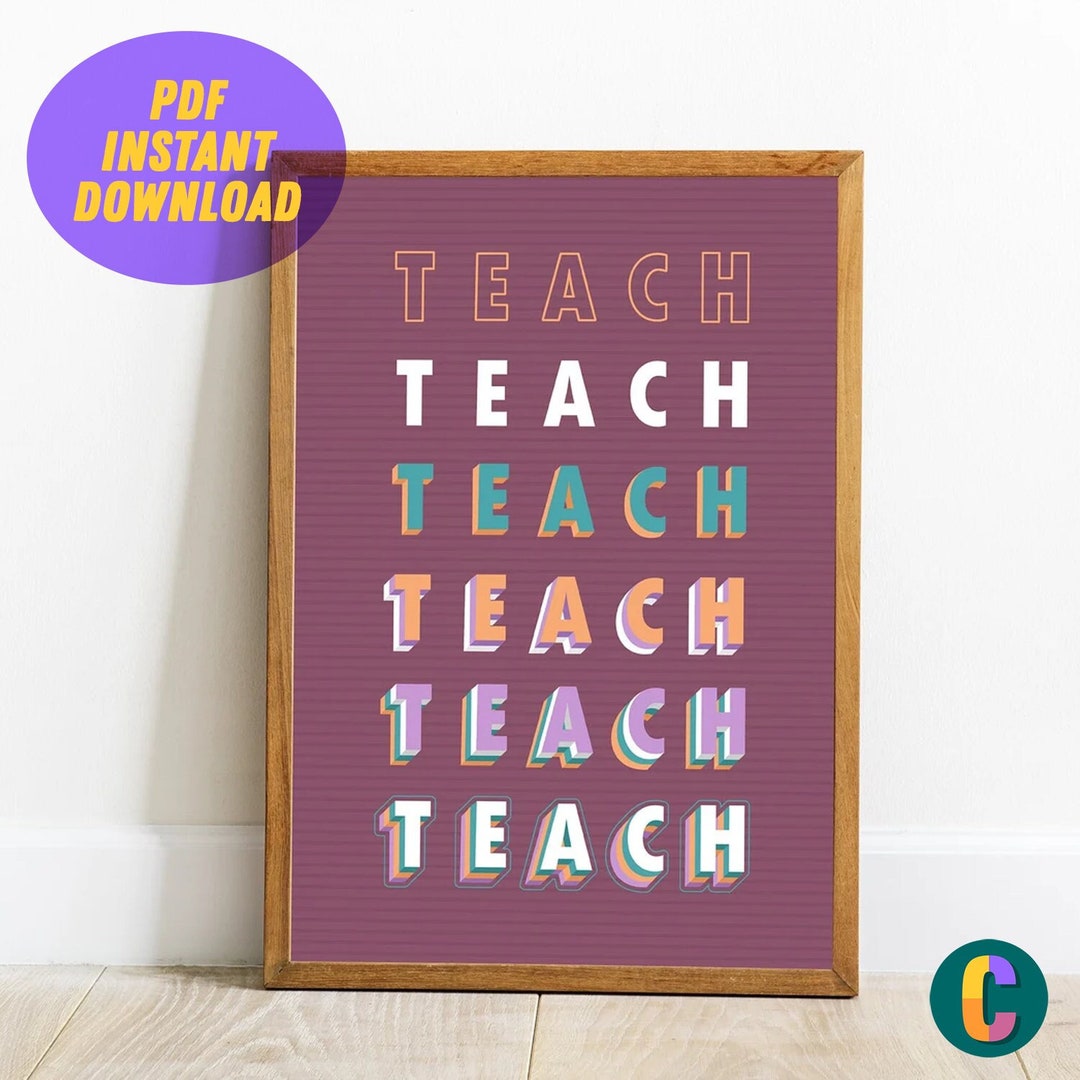 TEACH Digital Art Print | Classroom Decor, Teacher Geometric Typography ...