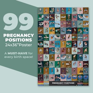 Póster premium de 99 posiciones para el embarazo (24 x 36 pulgadas) / Para centros de maternidad, aulas, consultorios de matronas / Posiciones de parto y nacimiento, recursos para doulas