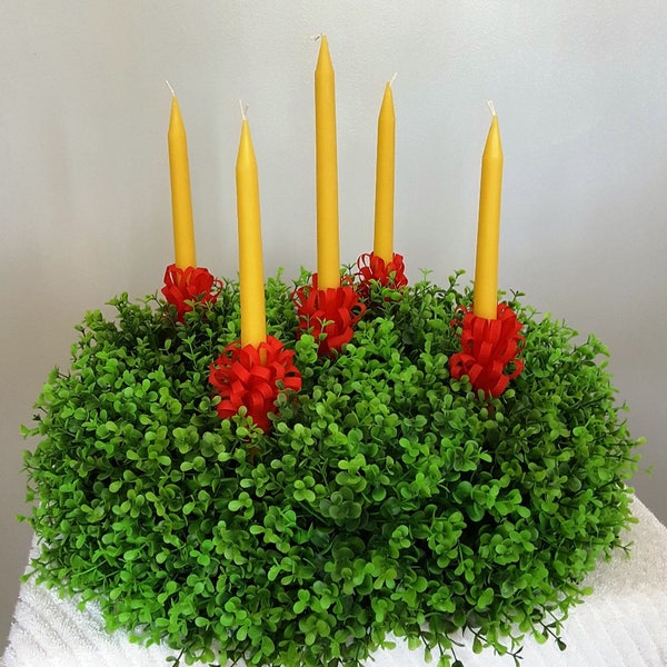 Large Advent Wreath Kit with Moravian Beeswax Candles (Boxwood)