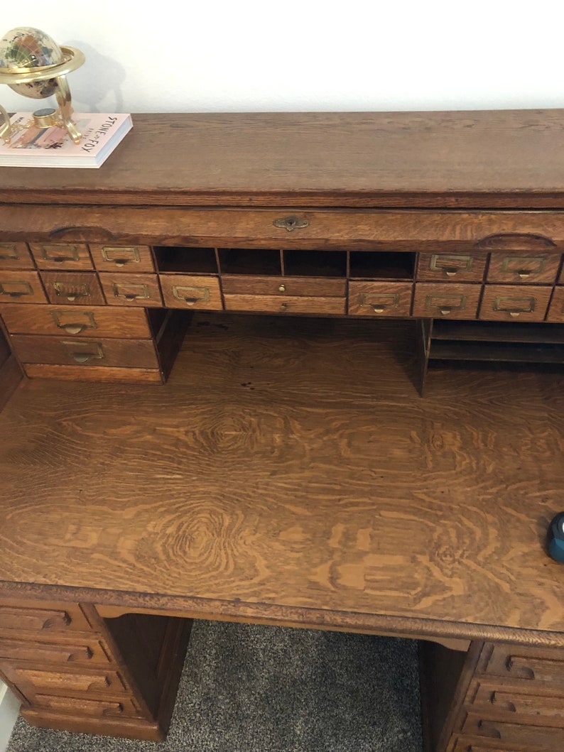 Antique Macey Roll Top Desk In Quartersawn Oak Etsy