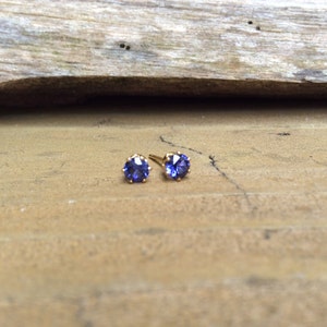 Tanzanite Stud Earrings, Blue Tanzanite Studs, Cubic Zirconia, Blue Studs, Ear Bling, Tiny Studs, Gold Filled or Sterling Studs image 2