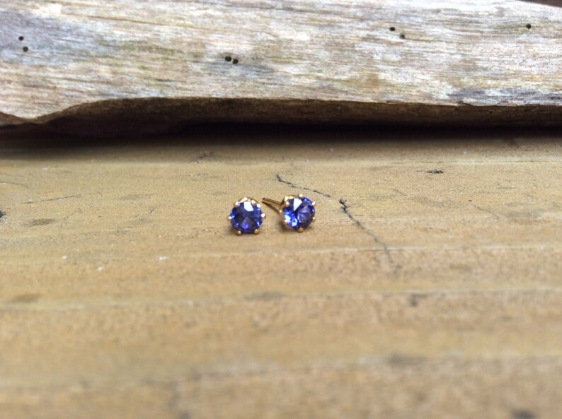 Tanzanite Stud Earrings, Blue Tanzanite Studs, Cubic Zirconia, Blue Studs, Ear Bling, Tiny Studs, Gold Filled or Sterling Studs image 2