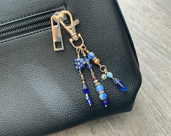 Evil Eye Blue Purse Accessory, Gold Jewelry For Handbag, Zipper Pull, Purse Bling