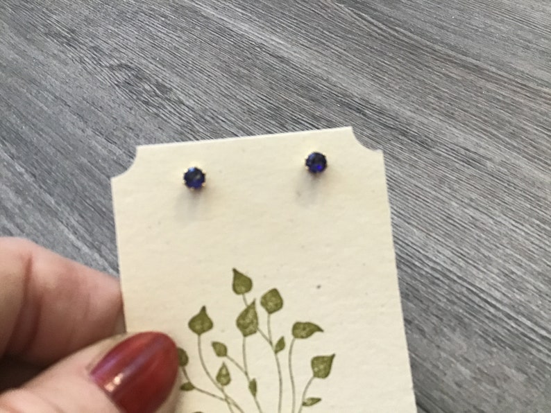 Tanzanite Stud Earrings, Blue Tanzanite Studs, Cubic Zirconia, Blue Studs, Ear Bling, Tiny Studs, Gold Filled or Sterling Studs image 6