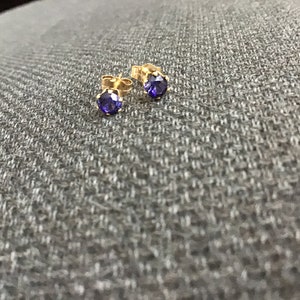Tanzanite Stud Earrings, Blue Tanzanite Studs, Cubic Zirconia, Blue Studs, Ear Bling, Tiny Studs, Gold Filled or Sterling Studs image 9