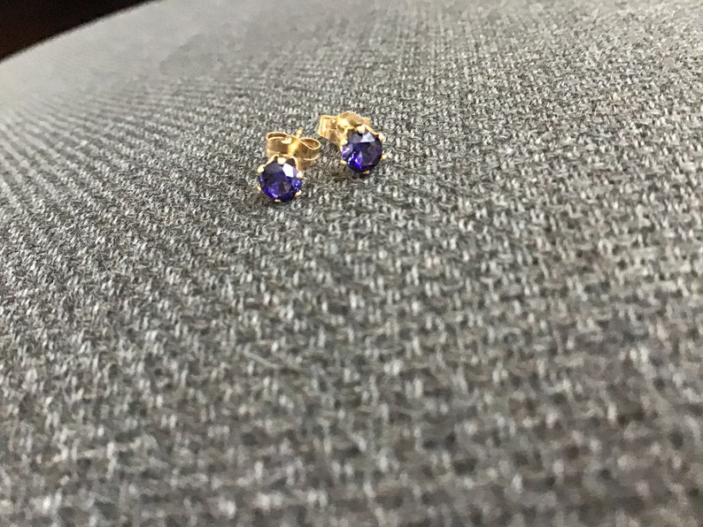 Tanzanite Stud Earrings, Blue Tanzanite Studs, Cubic Zirconia, Blue Studs, Ear Bling, Tiny Studs, Gold Filled or Sterling Studs image 9