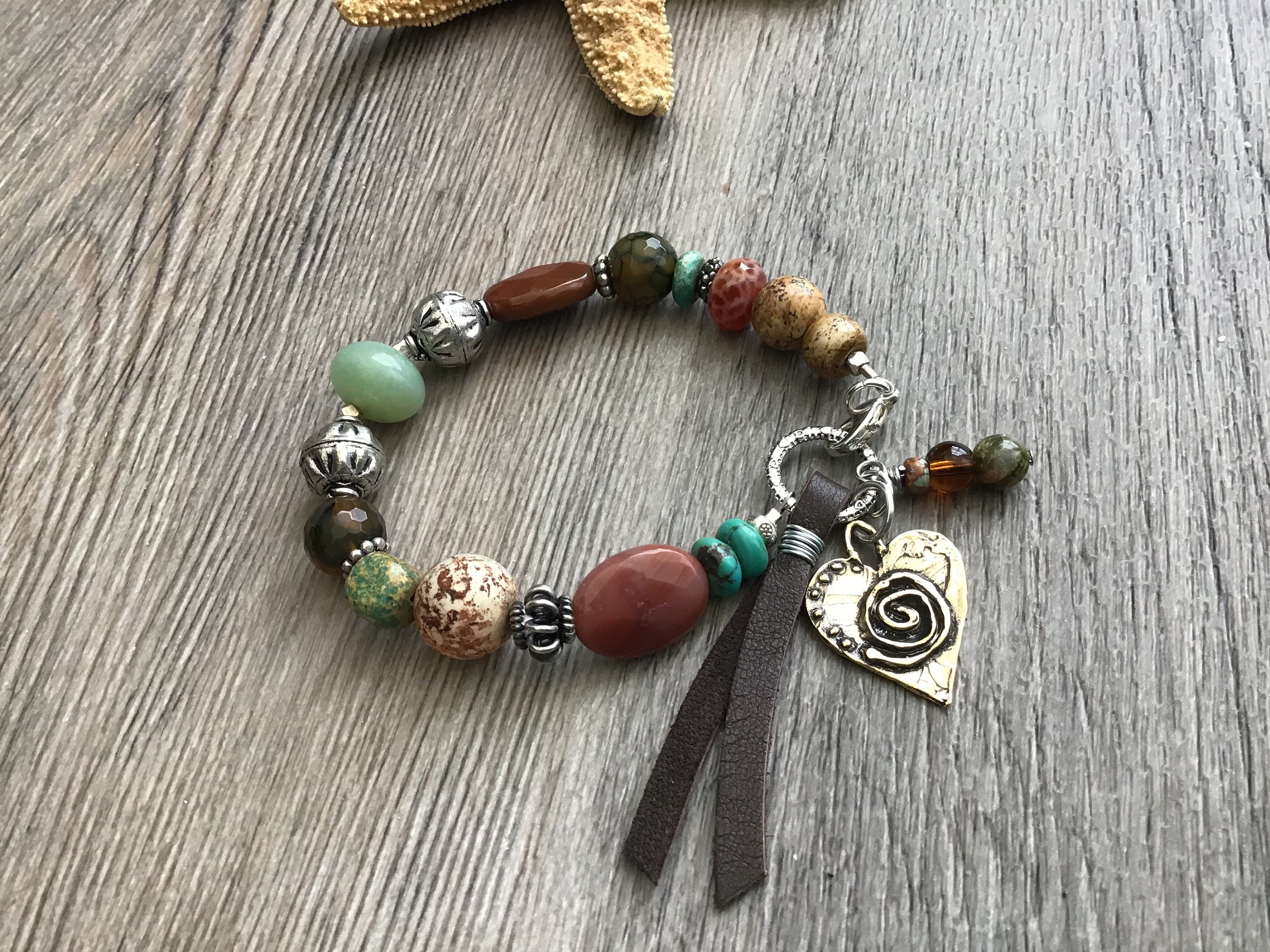 信頼への信頼 Boho Gemstone Mixed Bracelet, Heart Bracelet, Style Sundance アクセサリー