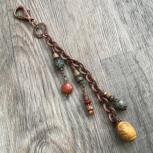 Dije de bolso de jaspe de Red Creek, accesorio de bolso del suroeste, dije de bolso con cuentas, joyería para bolso, joyería bohemia del suroeste